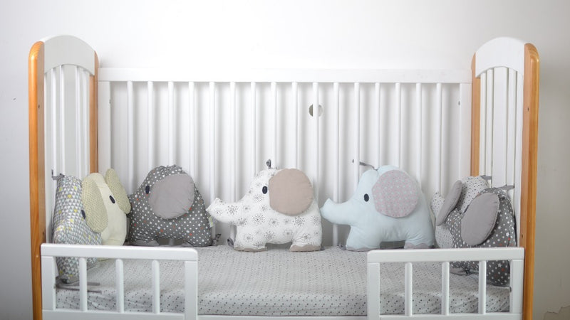 6-Piece Cartoon Elephant Baby Bed Bumper Crib Cushion Set - Soft Cotton Protection