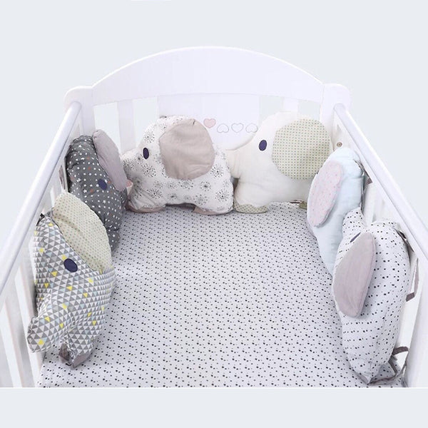 6-Piece Cartoon Elephant Baby Bed Bumper Crib Cushion Set - Soft Cotton Protection