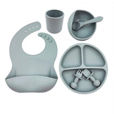 Baby Cutlery Set with Silicone Bib, Cup, Spoon, Bowl & Plate - BPA Free & FDA Approved