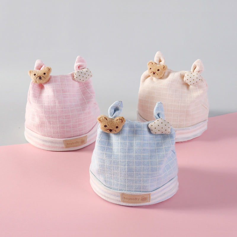 Adorable 100% Cotton Newborn Baby Hats in Pink, Navy Blue, and Blue - Cozy Fetal Caps