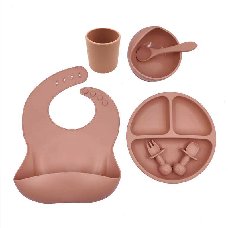 Baby Cutlery Set with Silicone Bib, Cup, Spoon, Bowl & Plate - BPA Free & FDA Approved