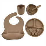 Baby Cutlery Set with Silicone Bib, Cup, Spoon, Bowl & Plate - BPA Free & FDA Approved